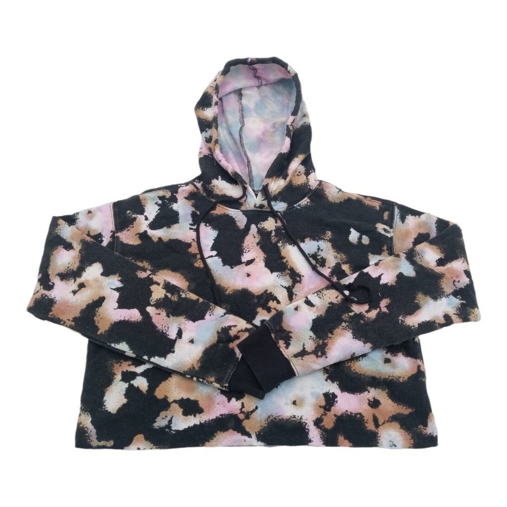 Wild Fable Women's Large Cropped Pullover Long Sleeve Black Tie Dye Hood…